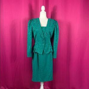 Vintage 80s 90s In the Mood teal peplum skirt suit‎ set, size 14